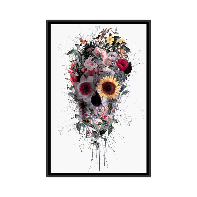 « floral crâne series », impression sur toile, H 26 po x l 18 po x P 1,5 po, Toile avec cadre noir, Pas de tapis