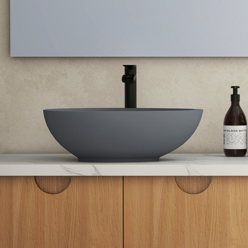 CASAINC Maple 15.35'' Concrete Oval Bathroom Sink, Steel Gray