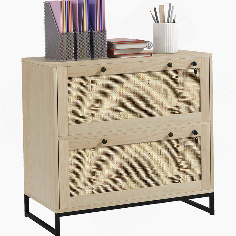Vinsetto 2 Drawer File Cabinet With Lock, Vertical Filing Cabinet With Keys, Rattan Drawers
