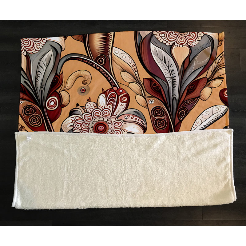 Throw Blanket, 68" W x 80" L, Floral/Abstract, Red/Gray/Orange