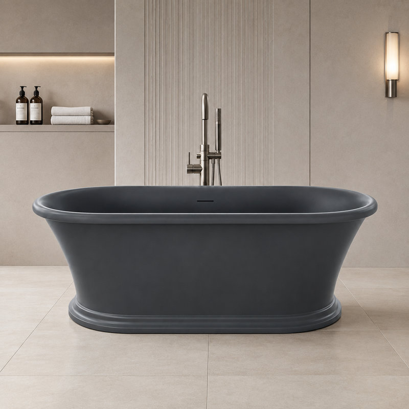 Baignoire de trempage autoportante ovale 61 po avec base en piédestal, Matte Grey