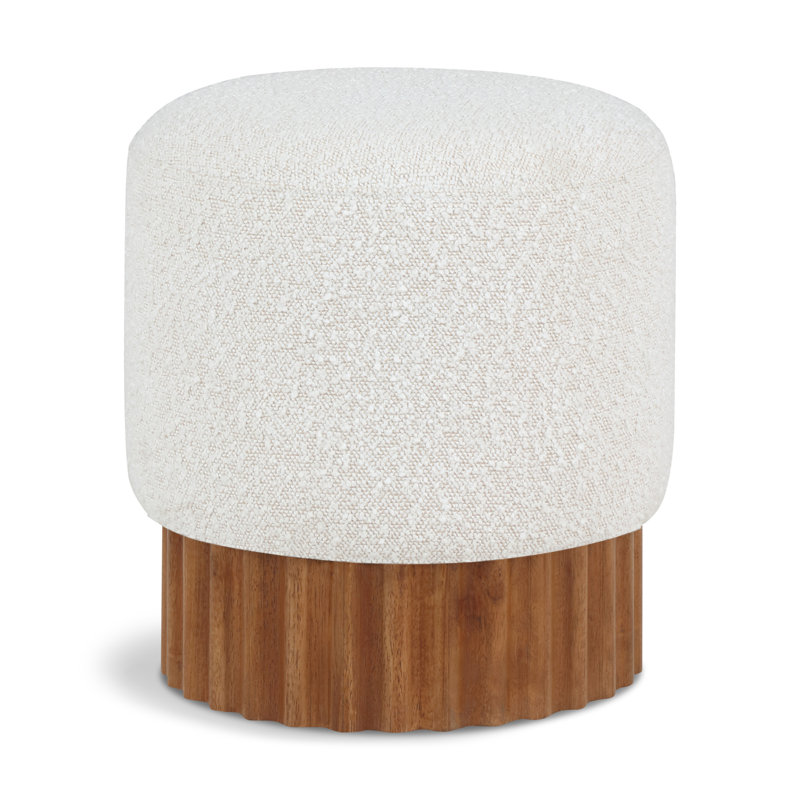Veranda Upholstered Ottoman, Cream Boucle Fabric, Walnut