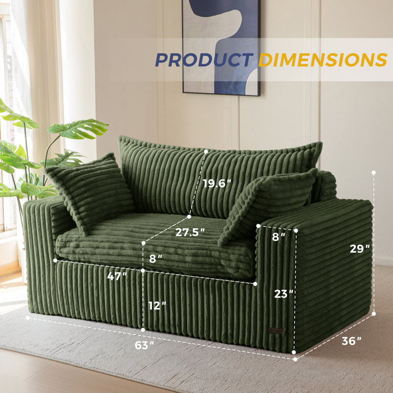Canapé Bean Bag, H 29 po x l 63 po x P 33 po, Vert foncé
