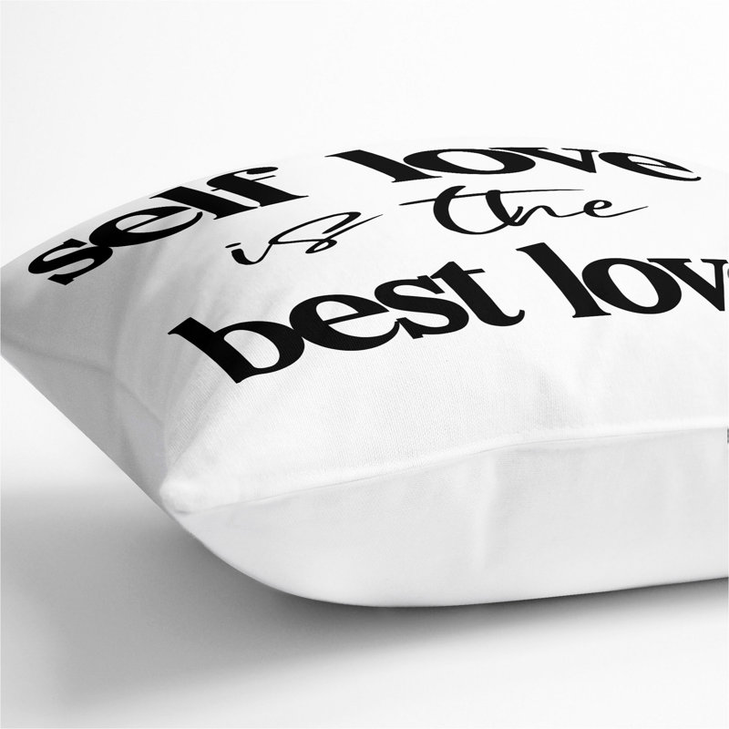 Self Love Typography Square Throw Cushion, 55cm H x 55cm W x 20cm D, White