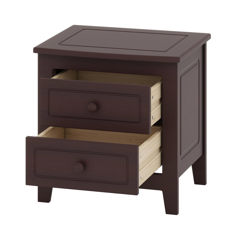 Table de chevet 2 tiroirs Mid Century, Noyer foncé