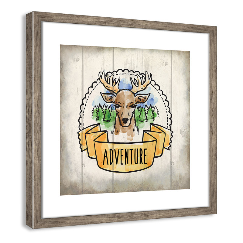 Adventure is out There 1, art encadré, 16" H x 16" W x 1.18" D, Encadré de boîte de grange gris