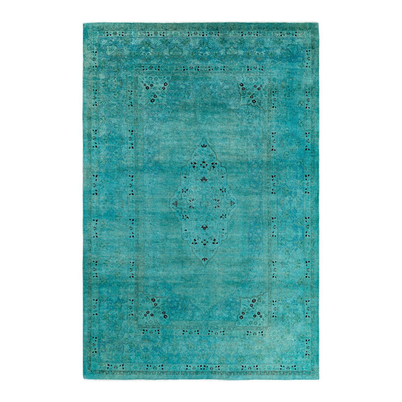 Tapis unique bleu / turquoise / prune de 6 pi 3 po x 9 pi 4 po Overyed