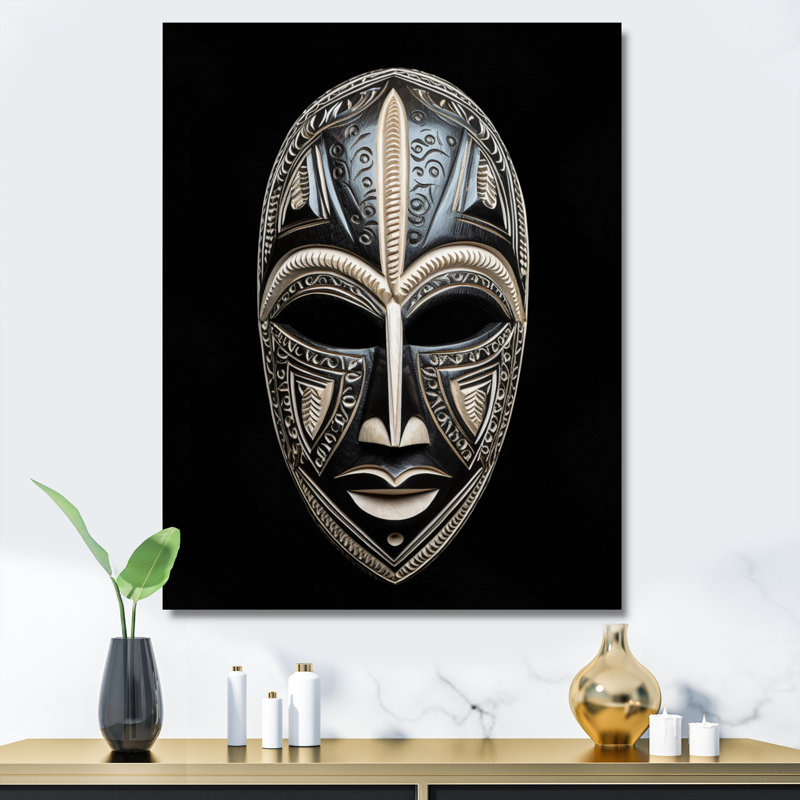Masque africain traditionnel Ethnical, Toile tendue, H 32 po x l 24 po x P 1 po