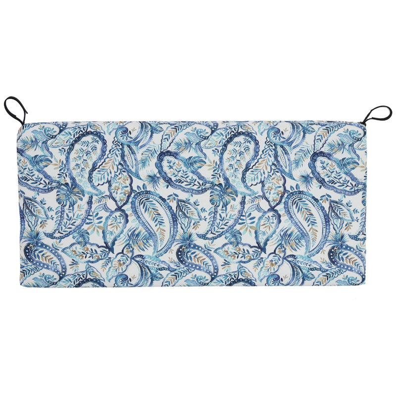 Outdoor 3'' Bench Seat Cushion, 42" W x 19" D, White/Blue Paisley