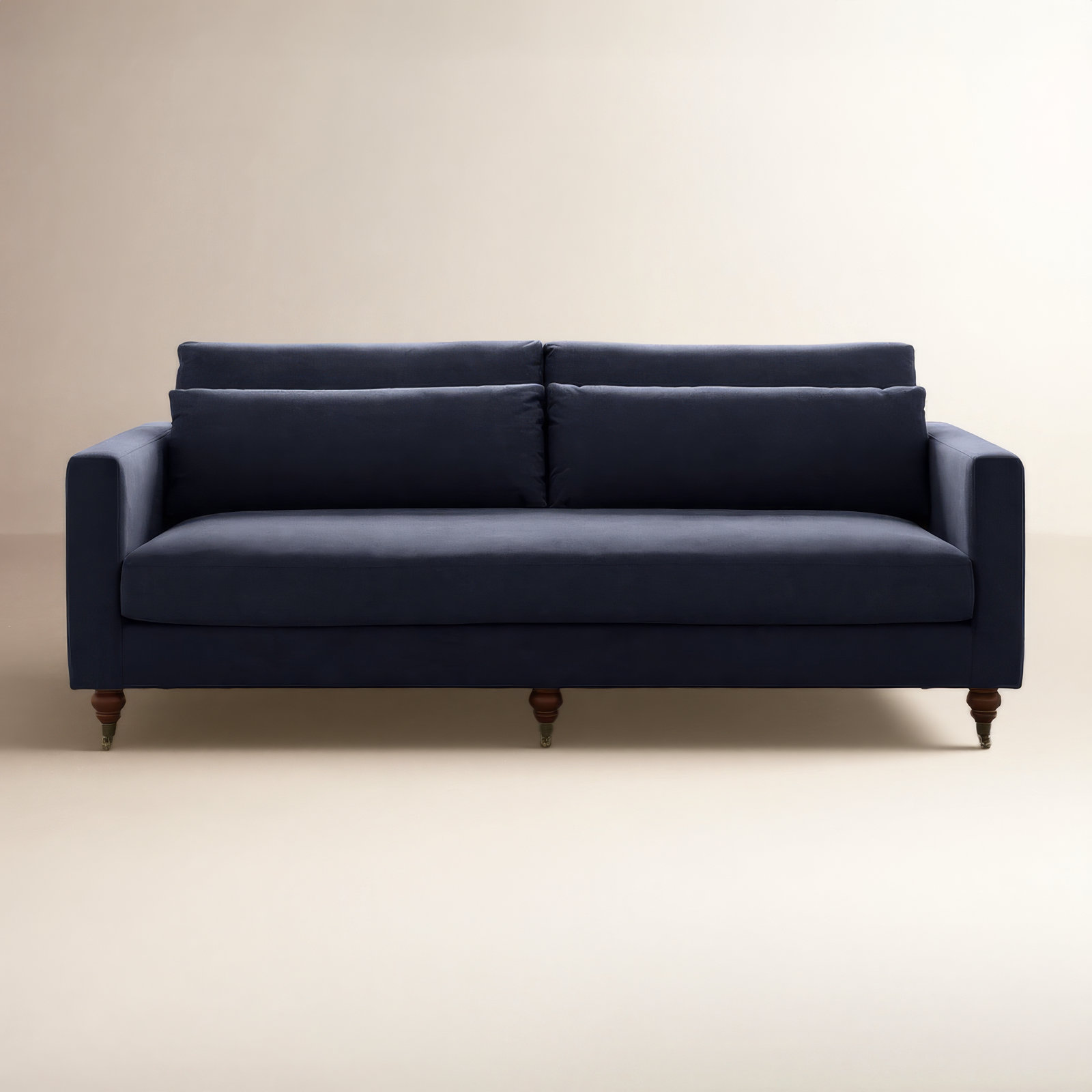 Lena 84" Wide Track Arm Sofa With Castor Legs, Navy Blue
