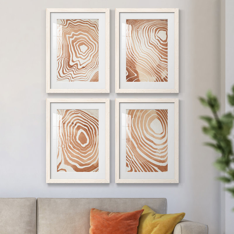 «Wood Grain Suminagashi I», ensemble de 4 reproductions de cadres photo, H 20 po x l 68 po x P 1,5 po, Blanc