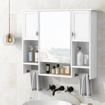 Armoire de rangement 35 po x 28 po, armoire de rangement murale moderne pour salle de bain, armoire murale de salle de bain avec miroir, armoire à pharmacie avec barre à serviettes, rangement pour salle de bain