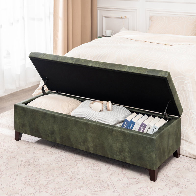 Loggins Faux Leather Upholstered Storage Bench, Dark Green
