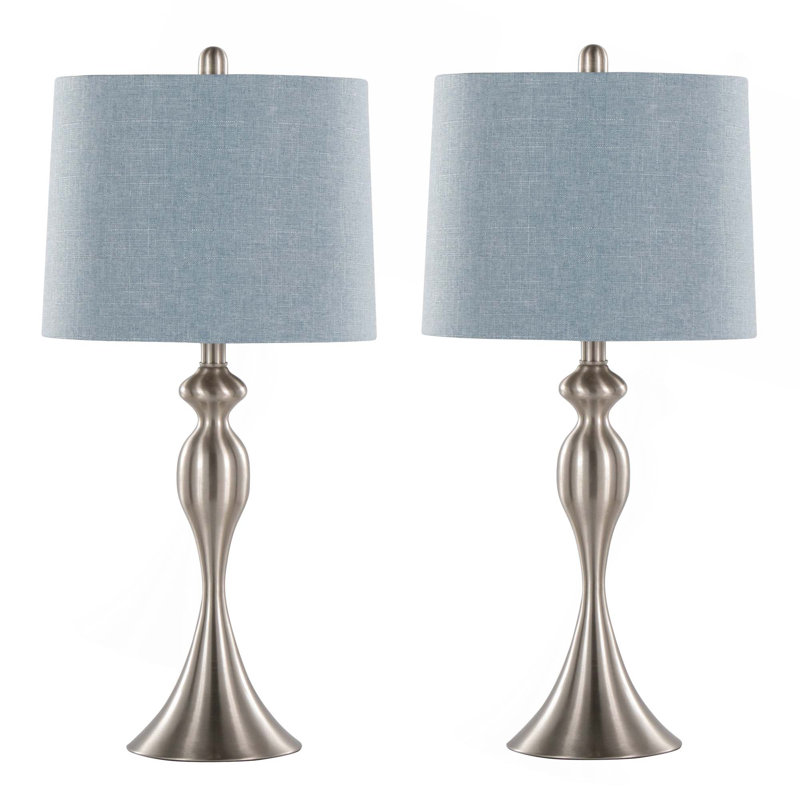 Ashland 27" Contemporary Metal Table Lamp with Linen Shade from Grandview Gallery by LumiSource - Set of 2, Light Blue