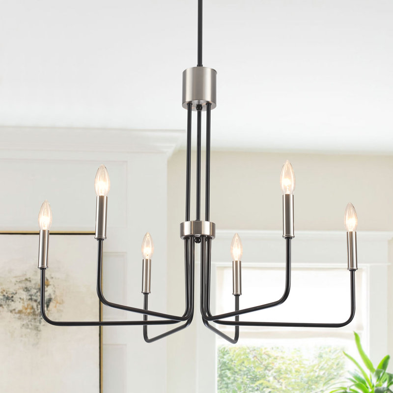 Luminaire suspendu de style lustre minimaliste moderne à 6/8 lumières pour salle à manger Velleda, Noir / nickel, 6