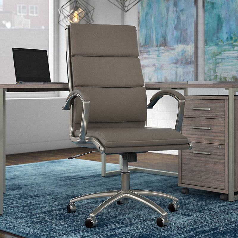 Bush Business Furniture Studio C High Back Leather Executive Office Chair, Washed Gray