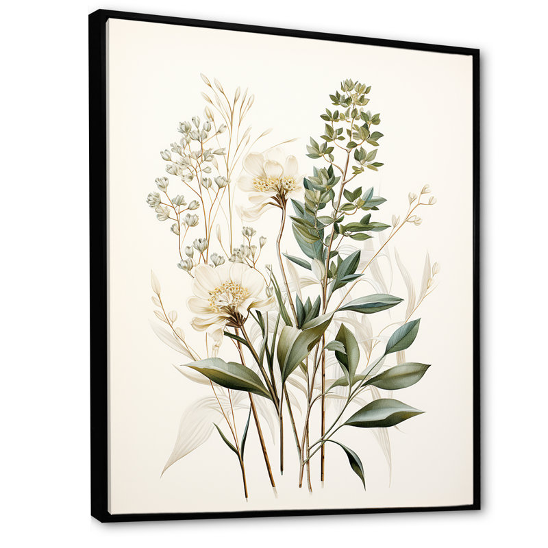Impression sur toile botanique, impression de fines herbes vertes Minimal, Cadre flottant noir, H 32 po x l 24 po x P 1 po