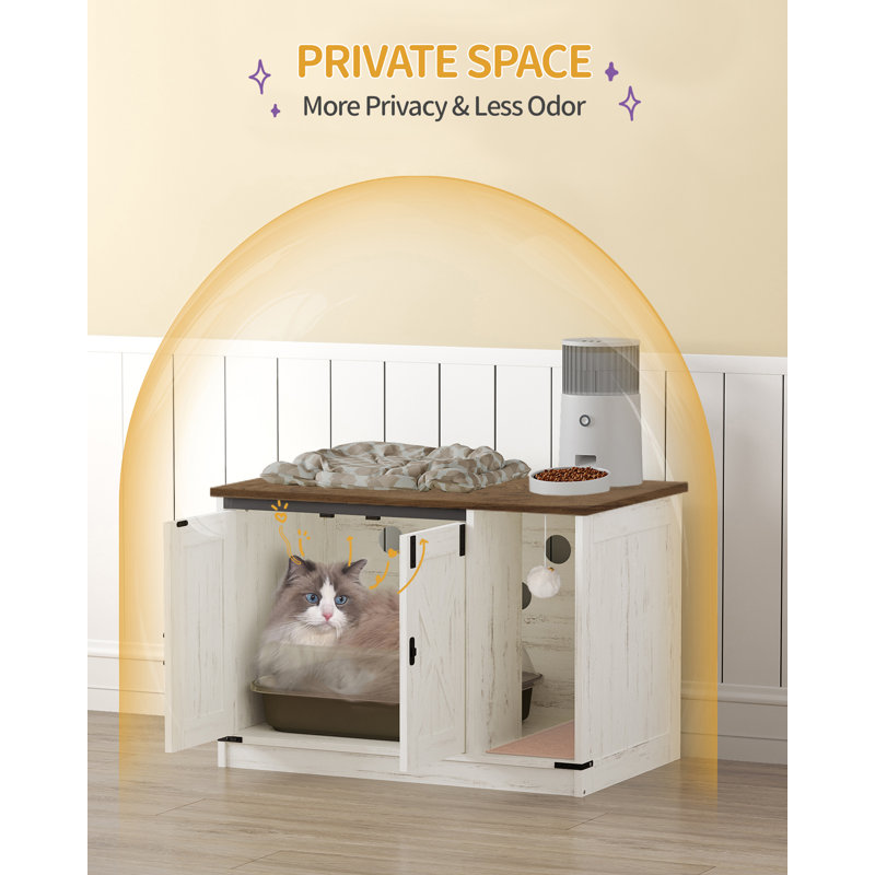 Cat Litter Box Enclosure, Hidden Litter Box Cabinet Furniture with Cat Bell, Indoor Cats House, Farmhouse Style, 80 x 50 x 53 cm, for Hallway, Bedroom 