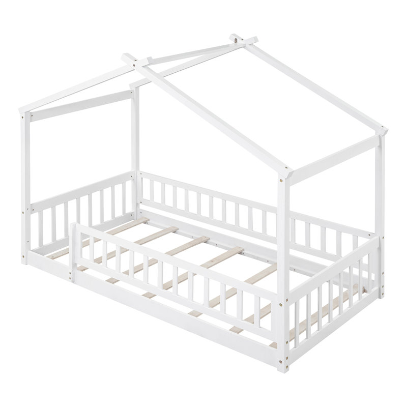 Cadre de lit en bois avec clôture, pour, adolescents, Lit simple, Blanc