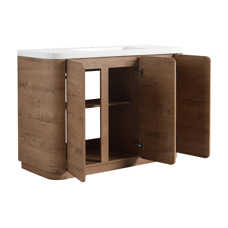 Meuble-lavabo autoportant Serene et ensemble lavabo en résine blanche avec portes à fermeture en douceur, 48"