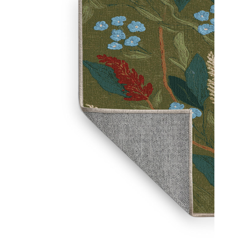 Machine Washable Botanical Brown Area Rug, Rectangle 8' x 12'