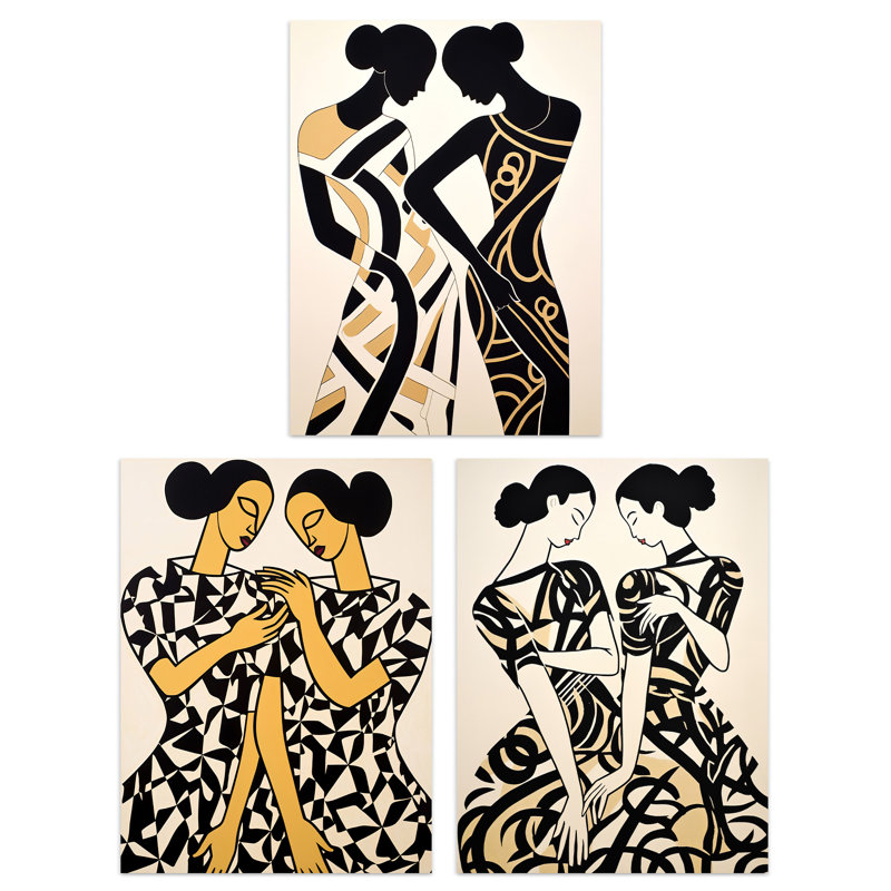 Women Together Matisse Style Abstract Figures - 3 Piece No Frame Print Set, 29.7cm H x 21cm W x 0.4cm D