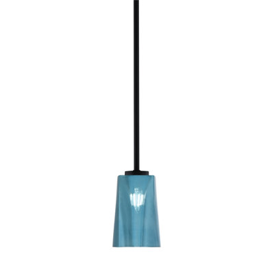 Nicomedes Stem Hung Mini Pendant Shown In Matte Black Finish With 4.5" W x 6.5" H Blue Gradient Glass