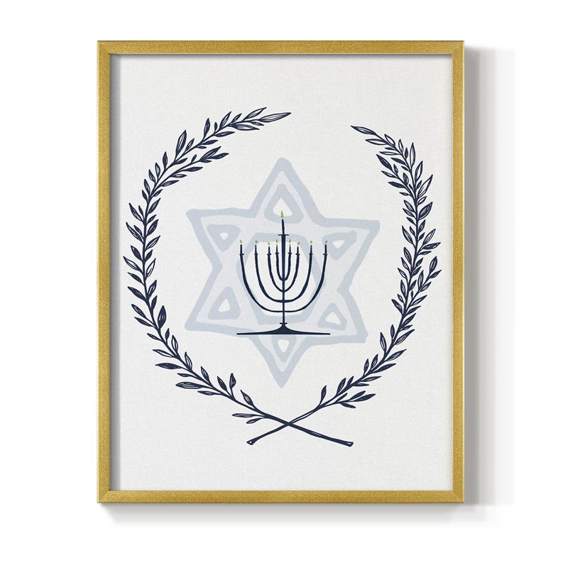 Happy Hanukkah I, reproduction encadrée - bois massif, H 10 po x l 8 po