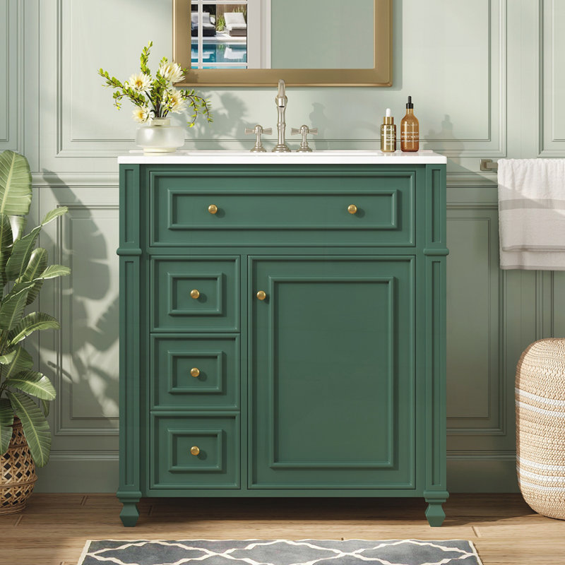 Meuble-lavabo avec lavabo en céramique 30 po, Vert