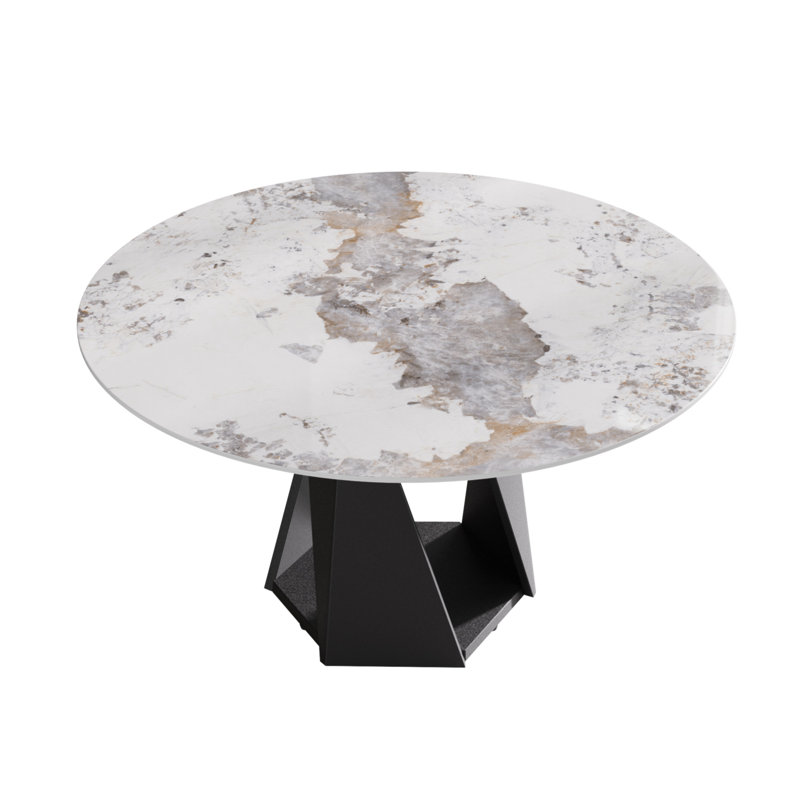 Table de salle à manger 59,05 po en marbre noir avec base en fer noir, marbre artificiel pour 6 à 8 personnes, table de salle à manger / salon