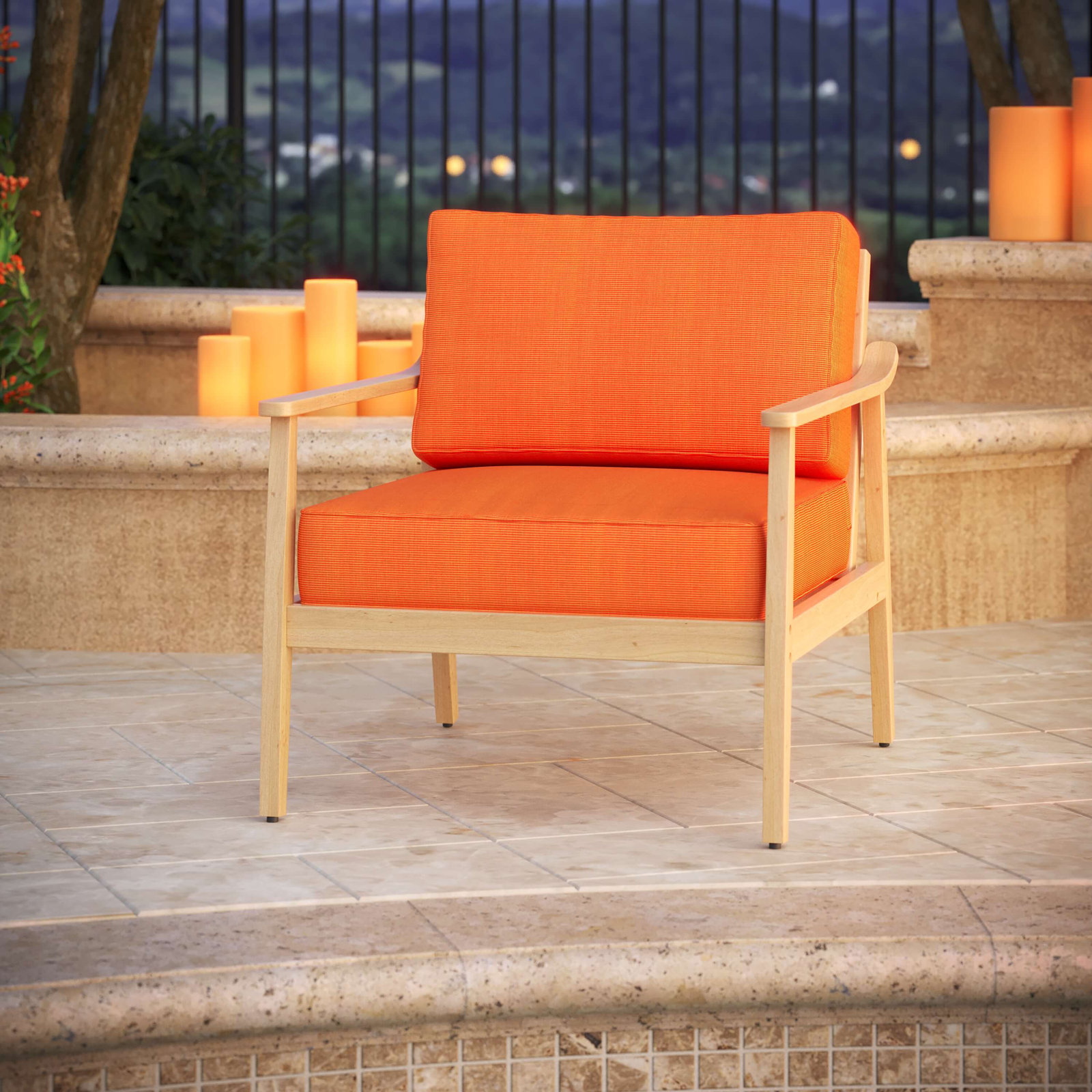 Lani Outdoor Sunbrella Seat/Back Cushion, Sunbrella Upholstery Tangerine Sunbrella® Canvas