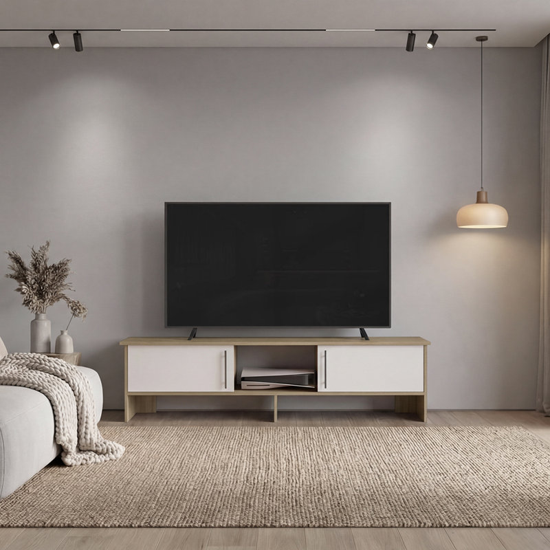 Noe Velmora 65" Entertainment Stand – Modern Tv Console With Open Storage Shelves, White