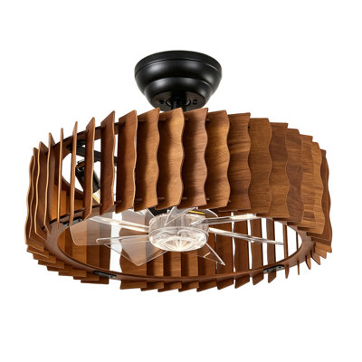 Ventilateur de plafond de style ferme de 48 cm (18,9 po) avec cage en bois, éclairage intégré, réversible, avec télécommande, culot E12, pour chambre, bureau, cuisine ou salle à manger.