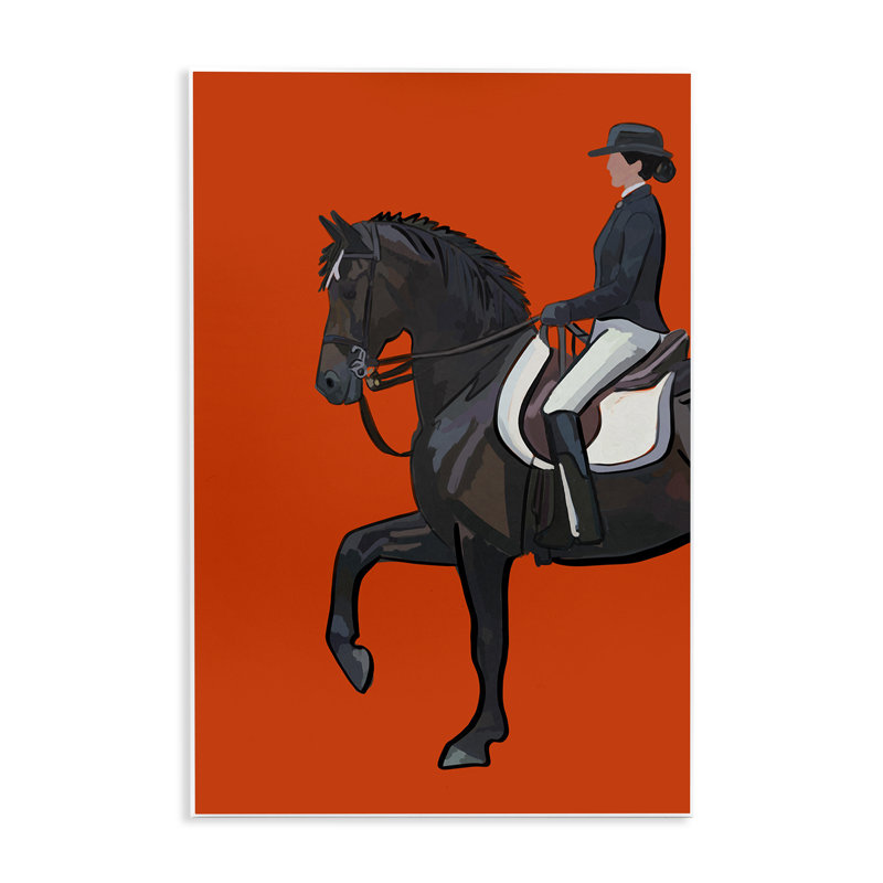 Art mural "Jockey & Horse on Orange" par Amelia Noyes, H 19 po x l 13 po