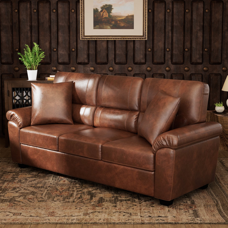 Ornas 82.75'' Vegan Leather Sofa, Brown Faux Leather