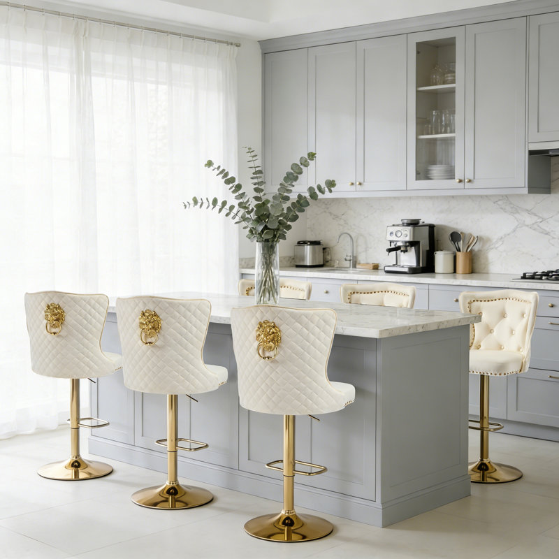 Tabouret de bar Fredez, Or, Crème