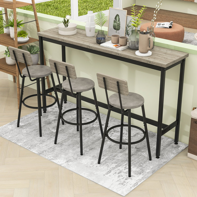Ensemble de table de salle à manger 4 pièces, table rectangulaire industrielle avec chaises rembourrées et repose-pieds réglable