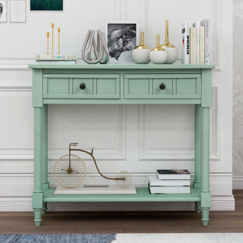 Todo Daisy Series Console Table - Timeless Traditional Style with Two Spacious Drawers & Open Bottom Shelf, Retro Blue