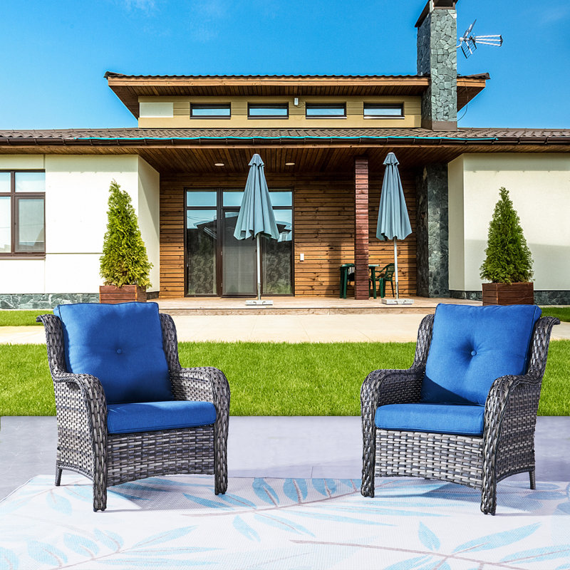 Chaise de patio avec coussins Tonry, Bleu marine, gris