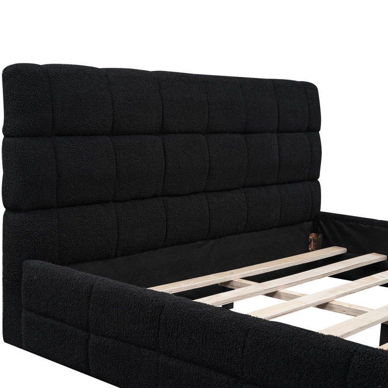 Grand lit plateforme tapissier, noir - attrait moderne pour la construction d'un lit avec support à lattes, Noir