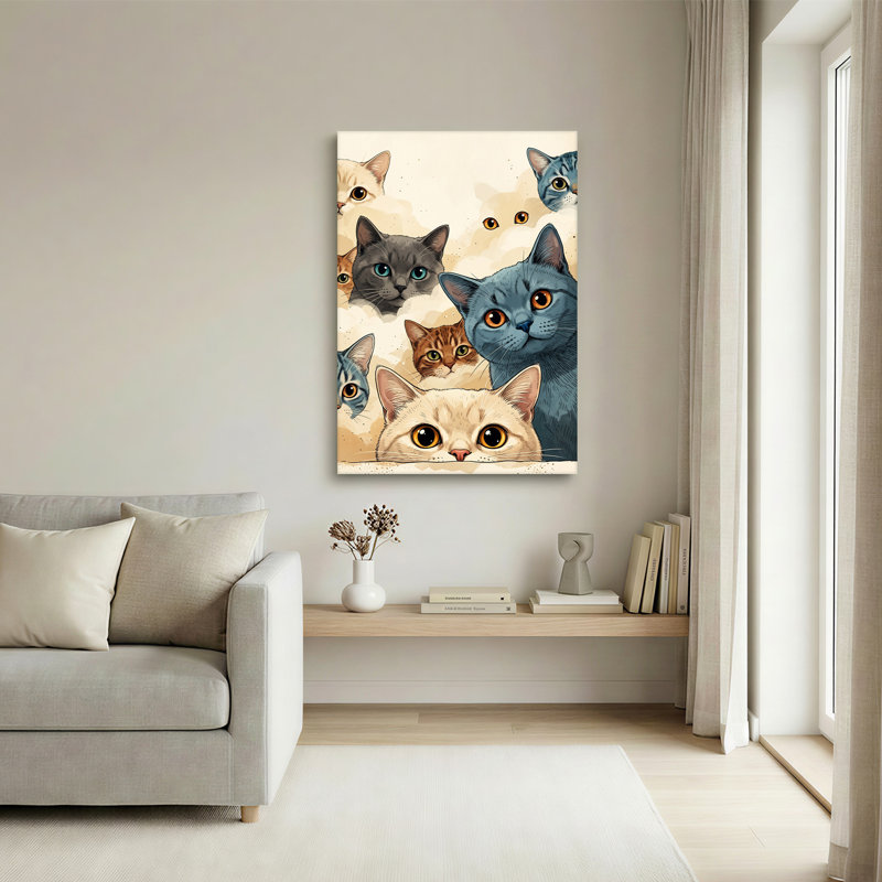 Toile bleue sur fond beige, 24"H x 18"W