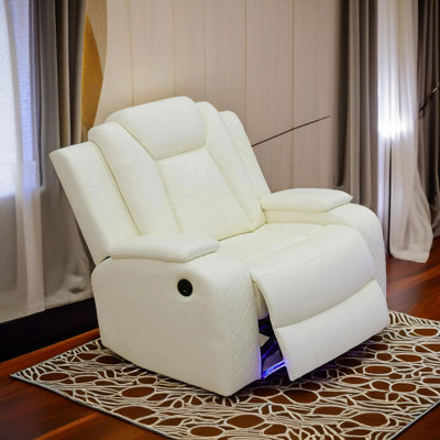 Fauteuil inclinable Ember en cuir végétalien blanc avec porte-gobelets et lumières DEL