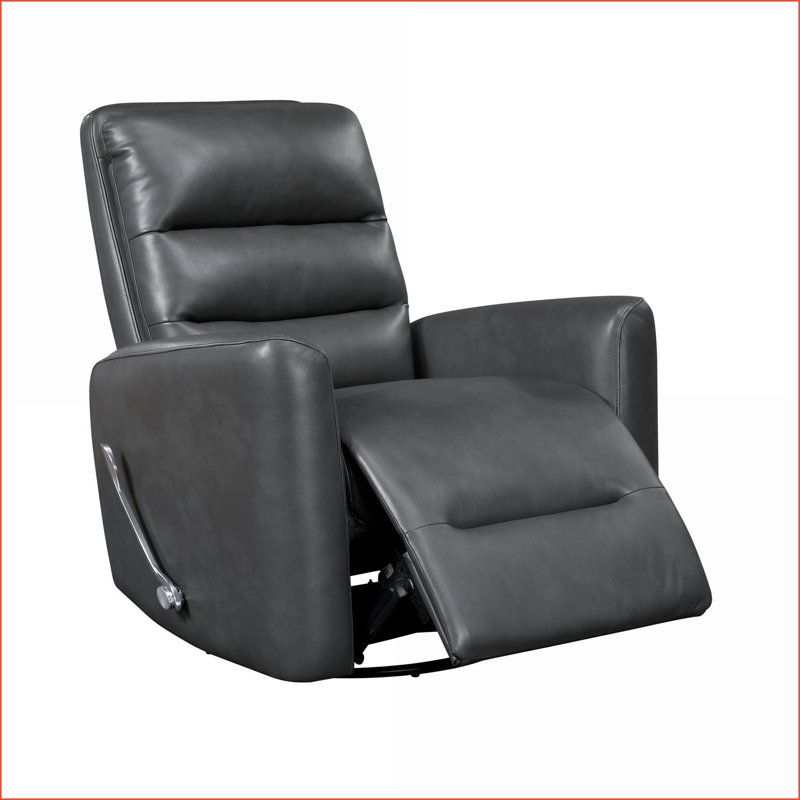 Recliners, Charcoal Gray Swivel Glider Reclining Chair with Breathable Faux Leather | Solid Wood,Plywood Frame, Gray