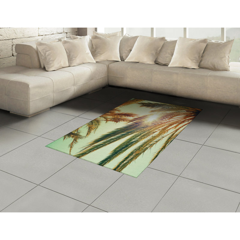 Tapis décoratif à haute densité en fibres de polyester Palm Leaf, Rectangle 2 pi 7 po x 5 pi