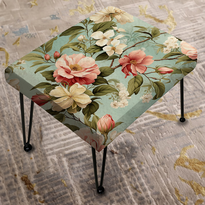 Motif botanique antique de pivoines - Repose-pieds rectangulaire floral
