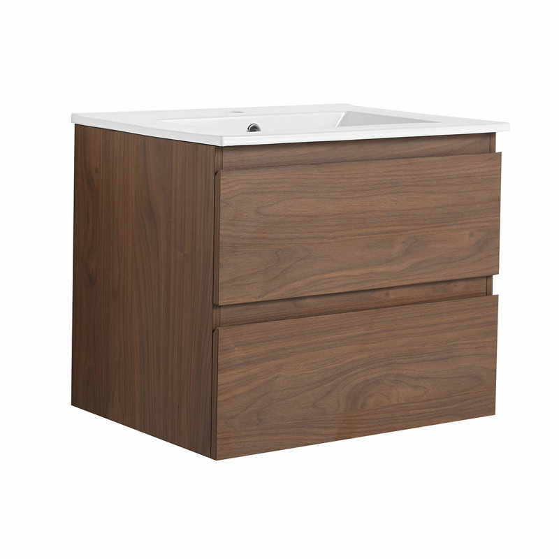 Meuble-lavabo mural 24 po avec lavabo, Chêne brun