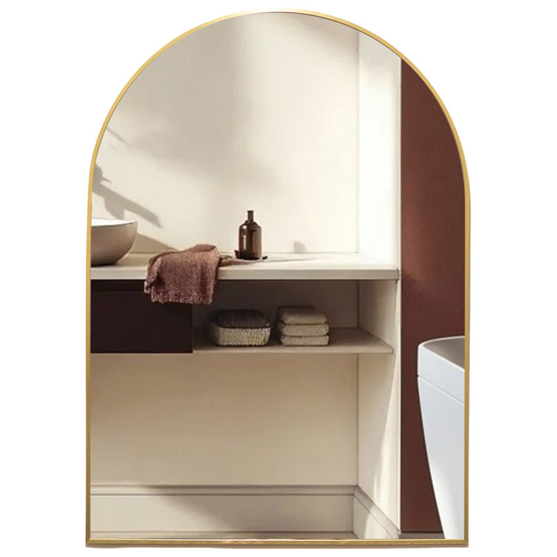 Mood Premium Arch Bathroom Mirror Framed Wall Mounted, Recessed Arched Frame Modern & Stylish, 70 cm x 50 cm, Brushed Gold