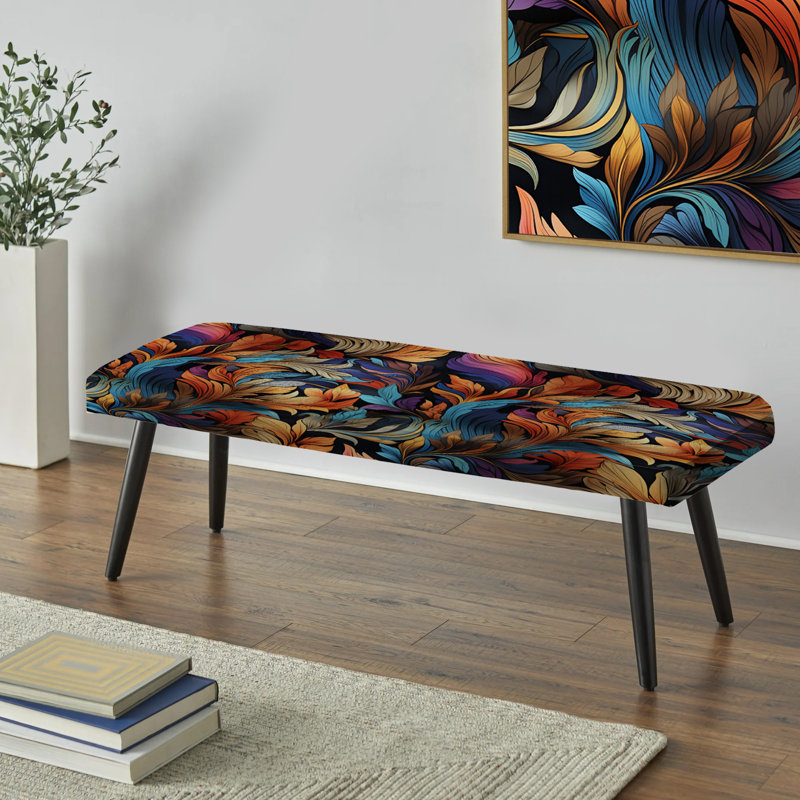 Motif de plumes Enigma - banc noir rembourré Boho