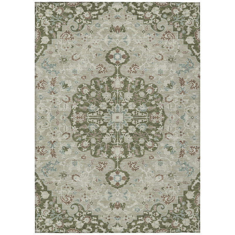 Machine Washable Indoor/Outdoor Chantille ACN2463 Traditional Rug, Olive, 9' x 12'