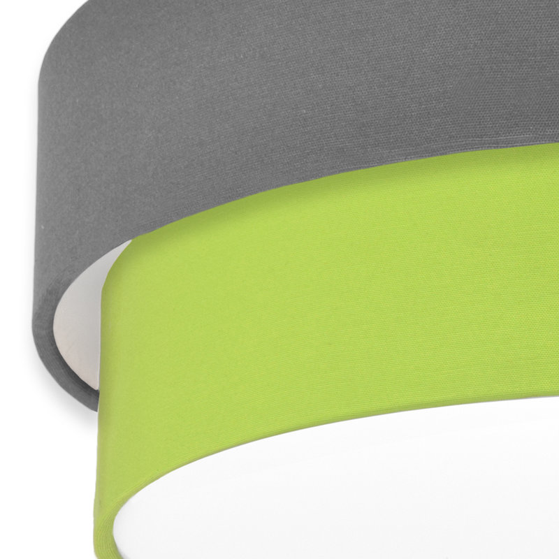 Elanaz Fabric Flush Mount, Grey, Neon Green